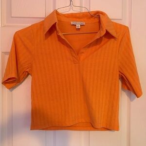 She + Sky Vibrant Orange Ribbed Crop Top